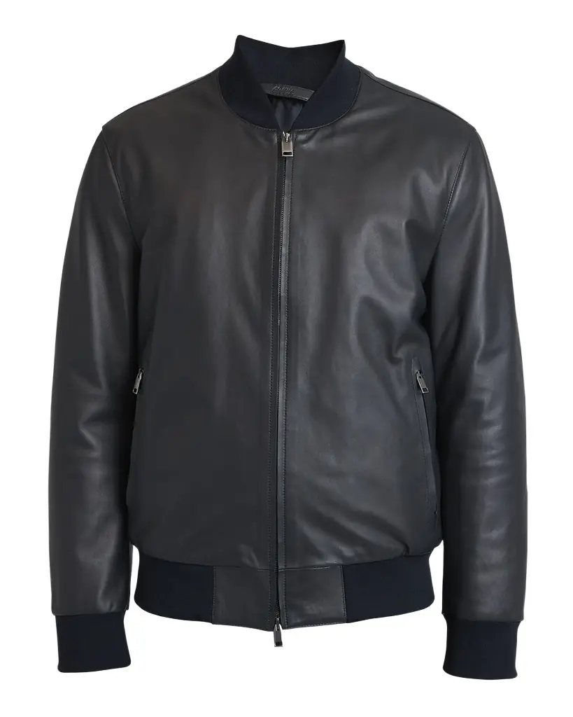 Brioni Men 's Classic Leather Bomber Jacket