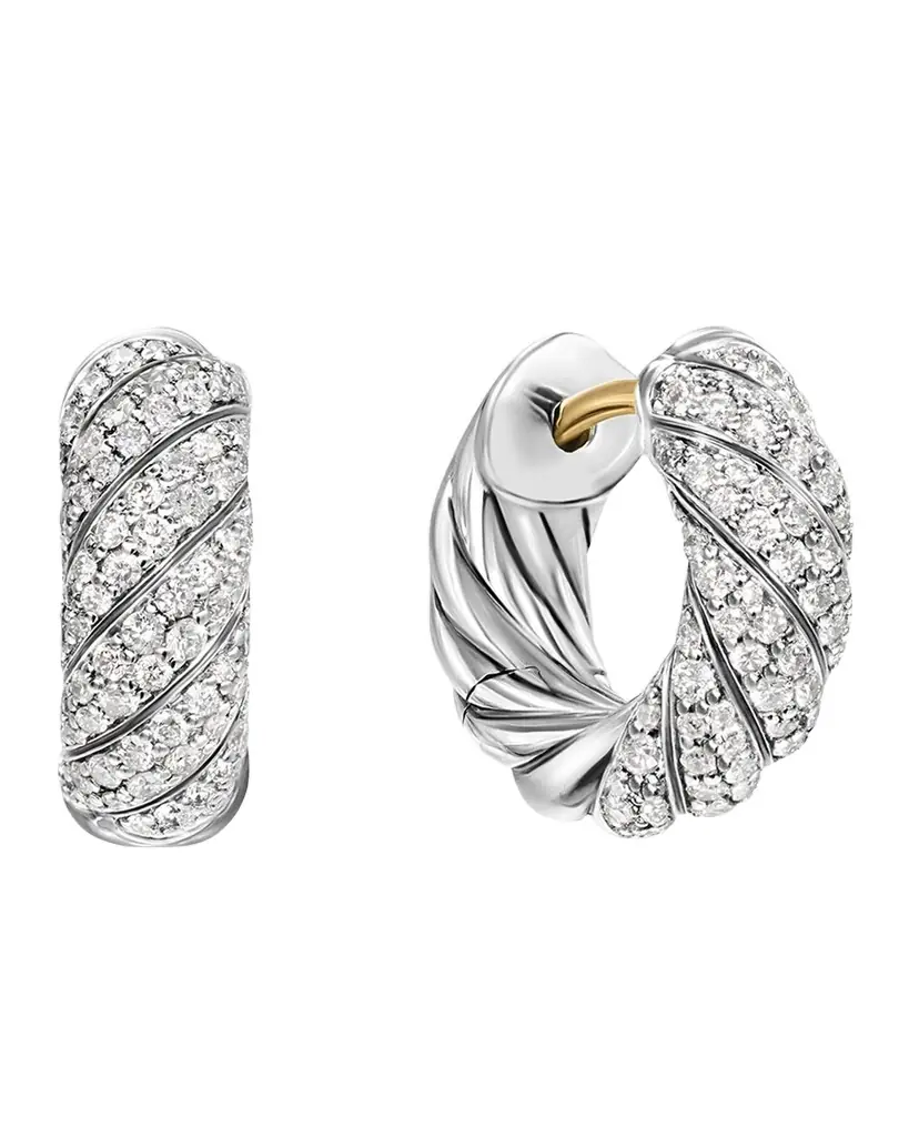 David Yurman Sculpted Cable Huggie Hoop Earrings in Silver, 14.4mm