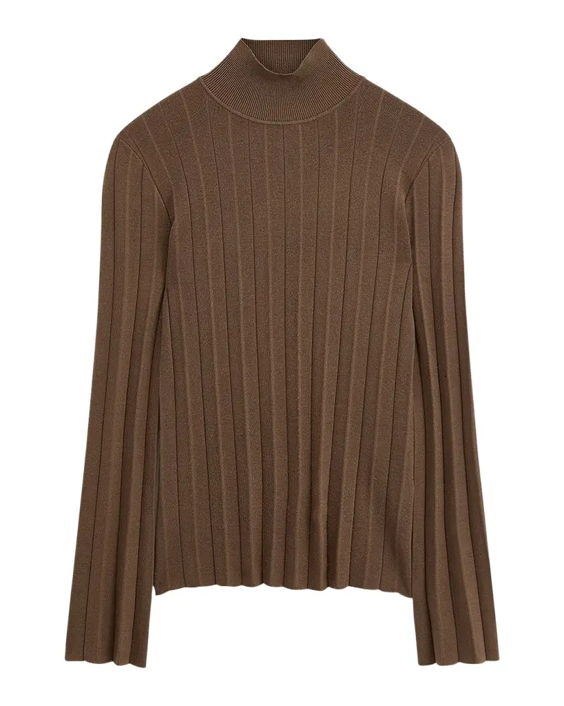 Joseph Mock-Neck Silk Stretch Plisse Sweater