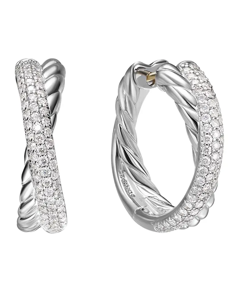 David Yurman Crossover Hoop Earrings in Silver, 6.6mm, 0.9"L