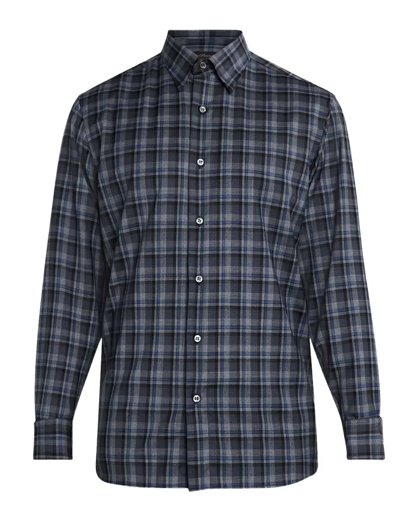 Brioni Men 's Wool Check Casual Button-Down Shirt