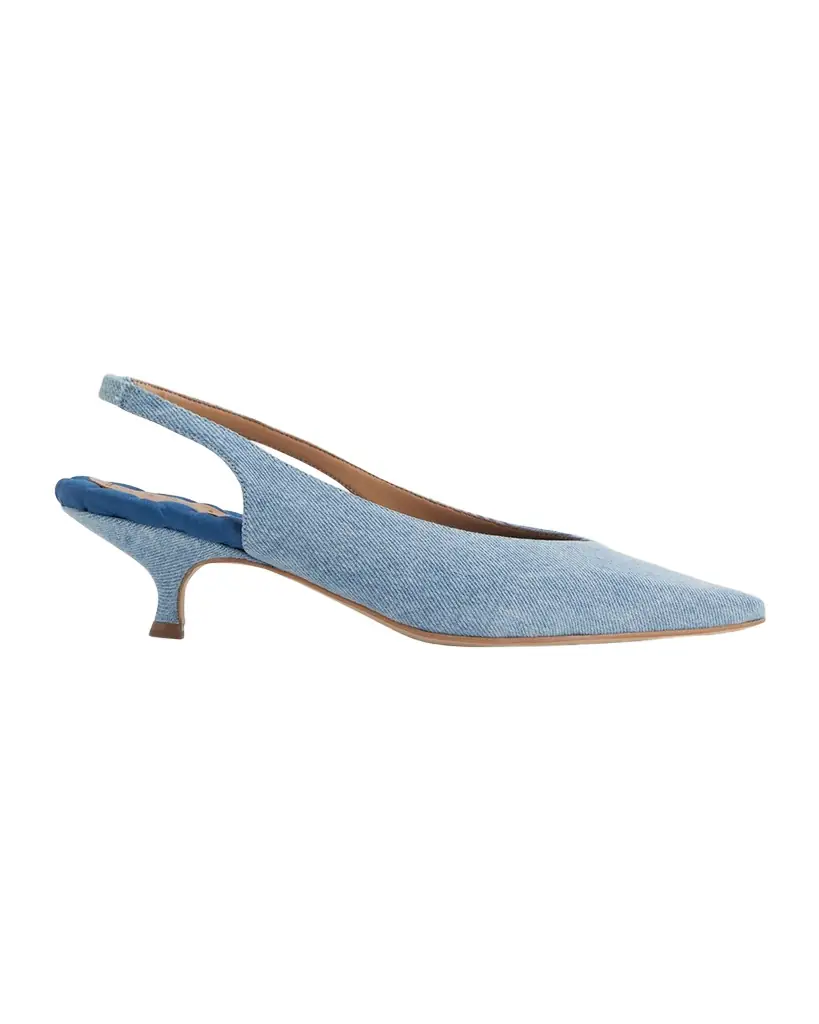 AERA Silvana Vegan Denim Kitten-Heel Slingback Pumps