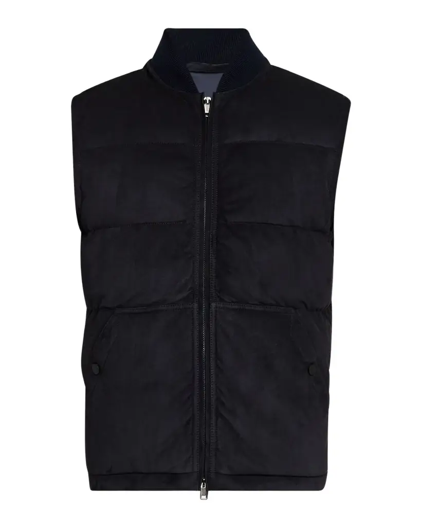 Brioni Men 's Quilted Suede Full-Zip Vest
