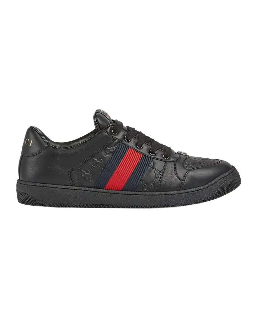 Gucci Men 's GG Embossed Leather Low-Top Sneakers