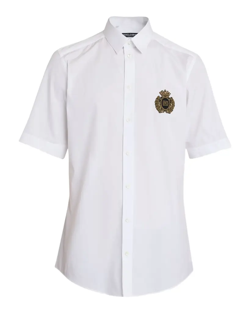 Dolce & Gabbana Men 's Poplin Crest Patch Sport Shirt