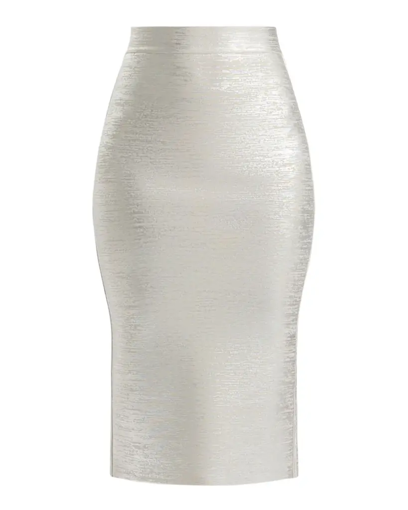 Herve Leger Elena Metallic Midi Pencil Skirt
