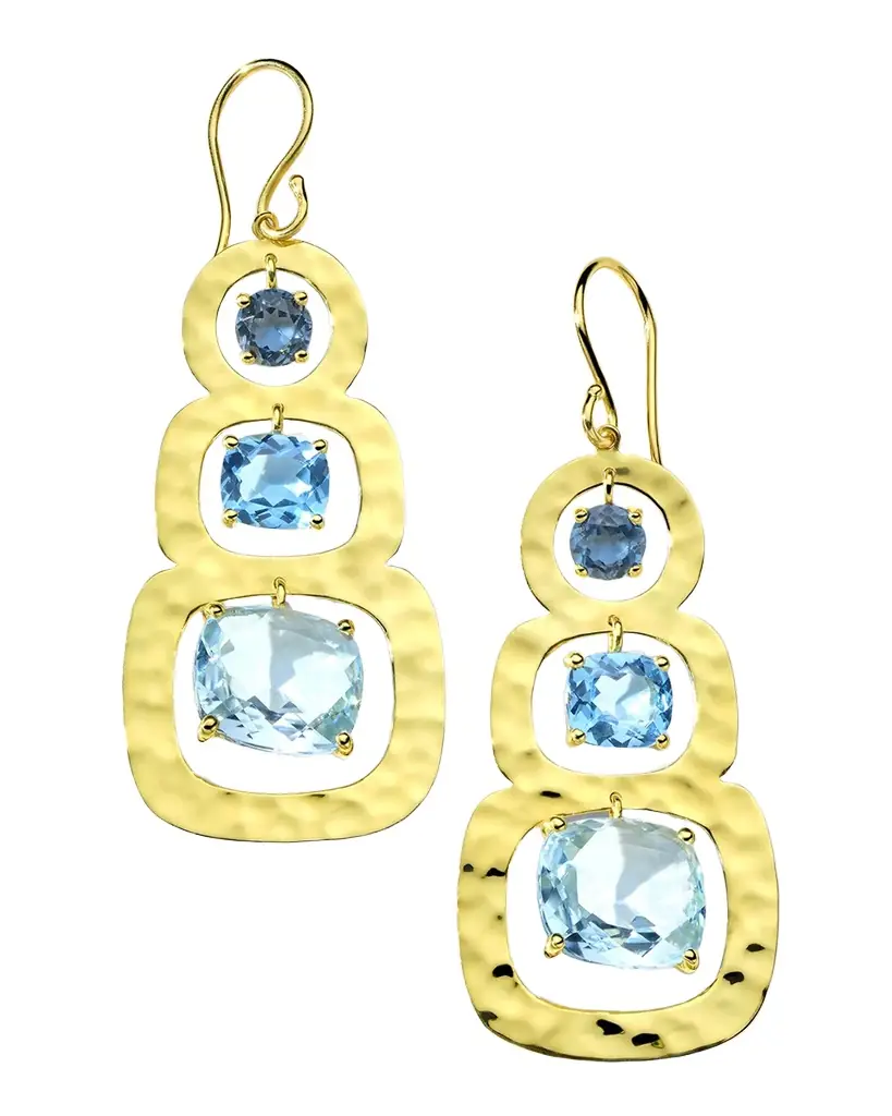 Ippolita Rock Candy Rainbow Crinkle 3-Stone Earrings in 18K Gold