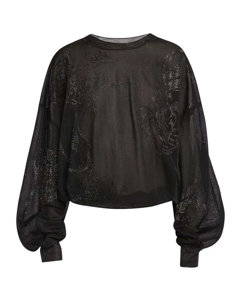 Giorgio Armani Sheer Jersey Blouse with Swarovski Details