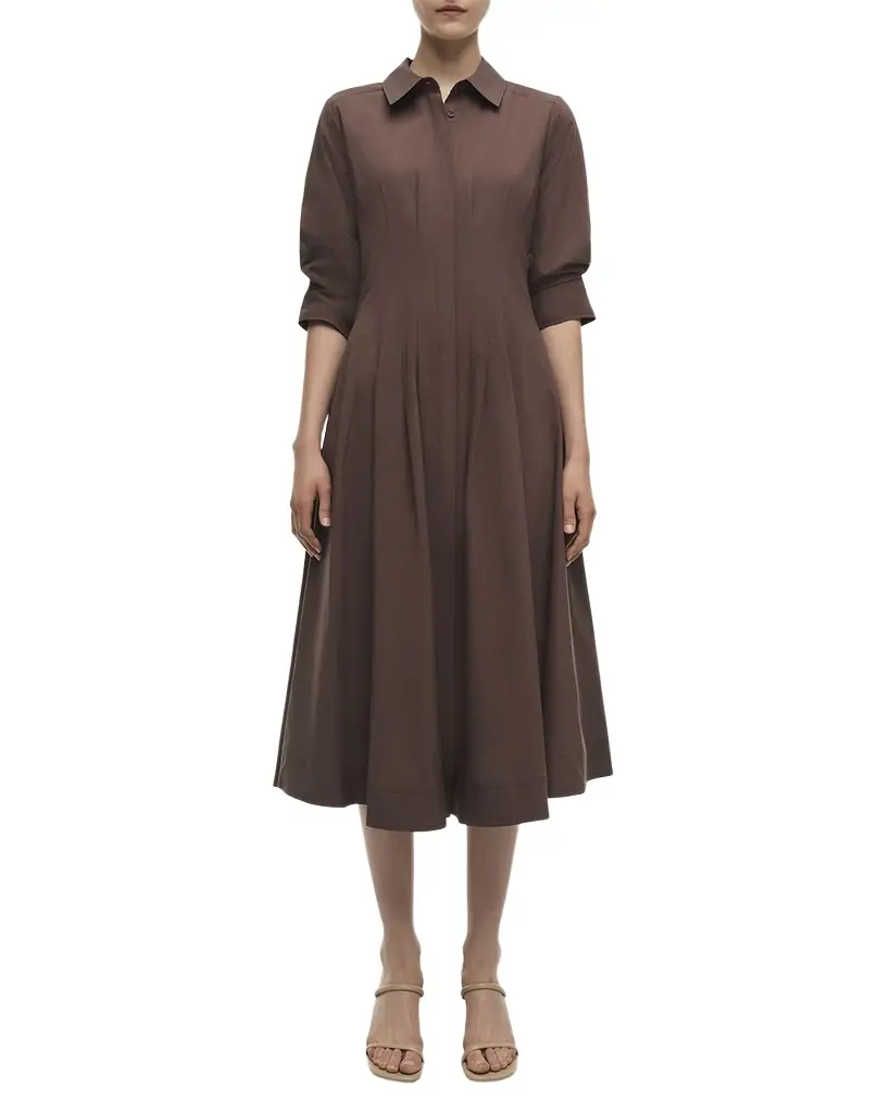 SIMKHAI Jazz Pintuck 3/4-Sleeve Midi Shirtdress