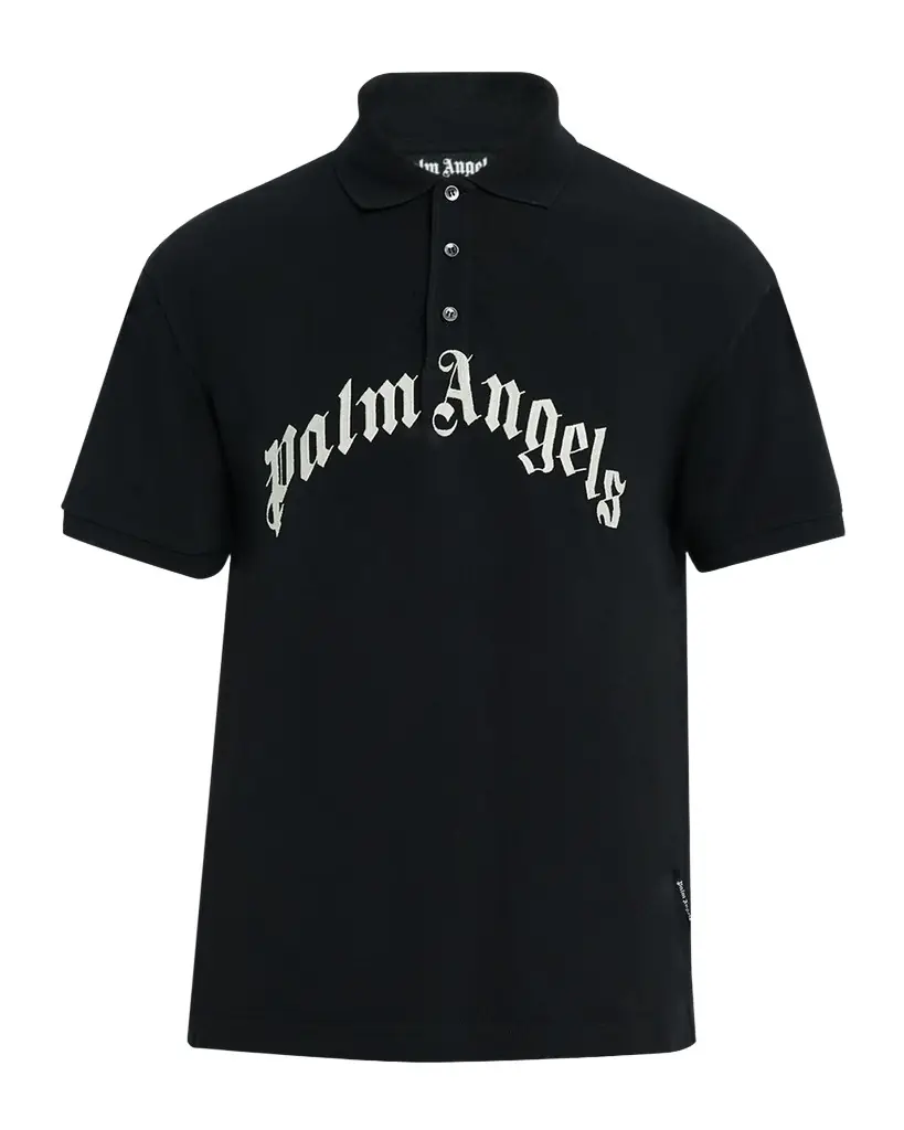 Palm Angels Men 's Curved Logo Polo Shirt