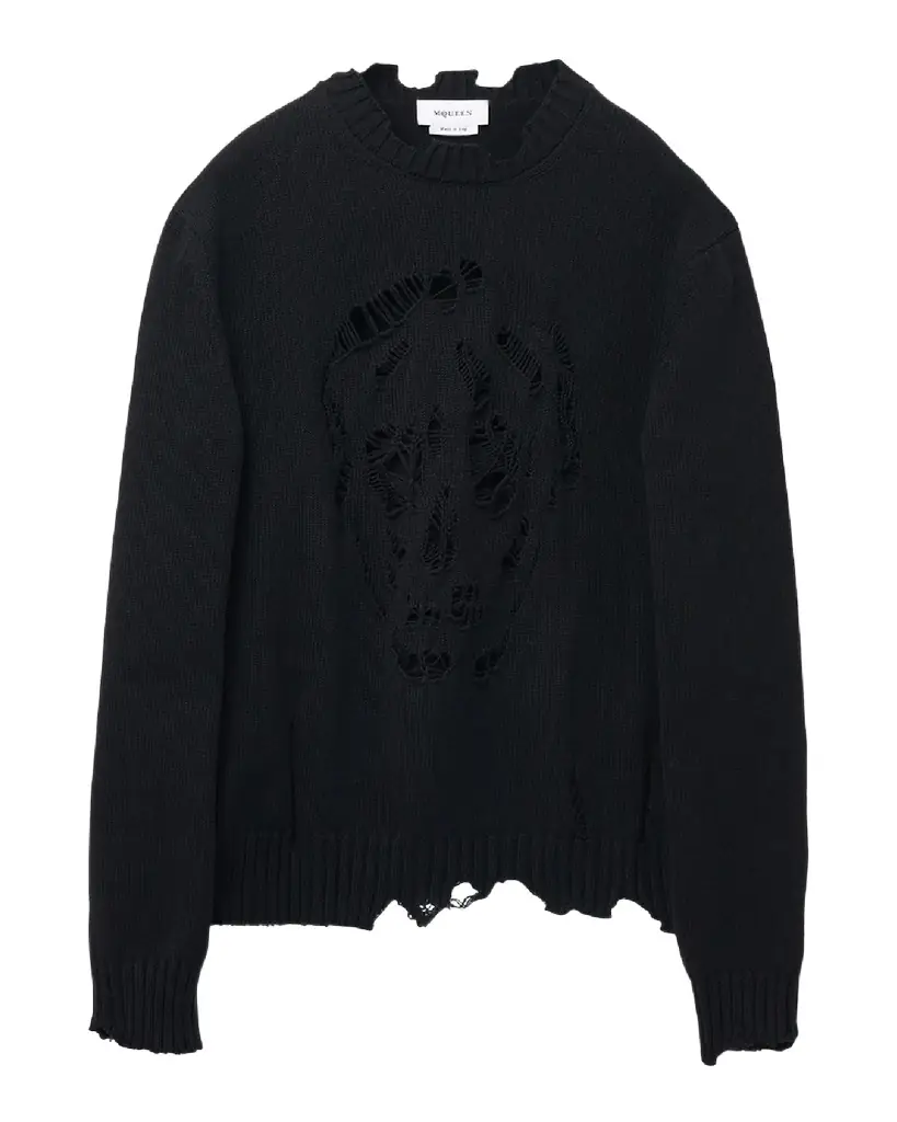 McQueen Men 's Distressed Skull Sweater