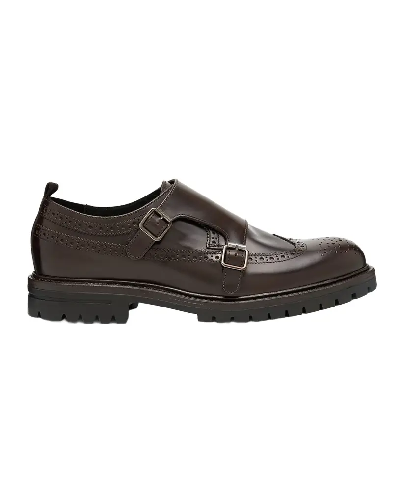 Paul Stuart Men 's Marcelo Cordovan Wingtip Brogue Monk Strap Loafers
