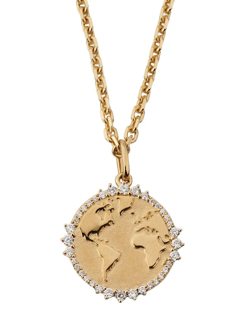 Sydney Evan 14K Yellow Gold Diamond World Traveler Coin Pendant Necklace