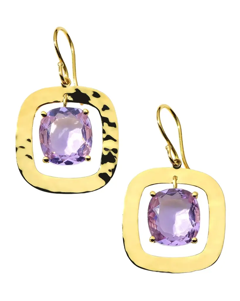 Ippolita Rock Candy Rainbow Crinkle Medium Amethyst Earrings in 18K Gold
