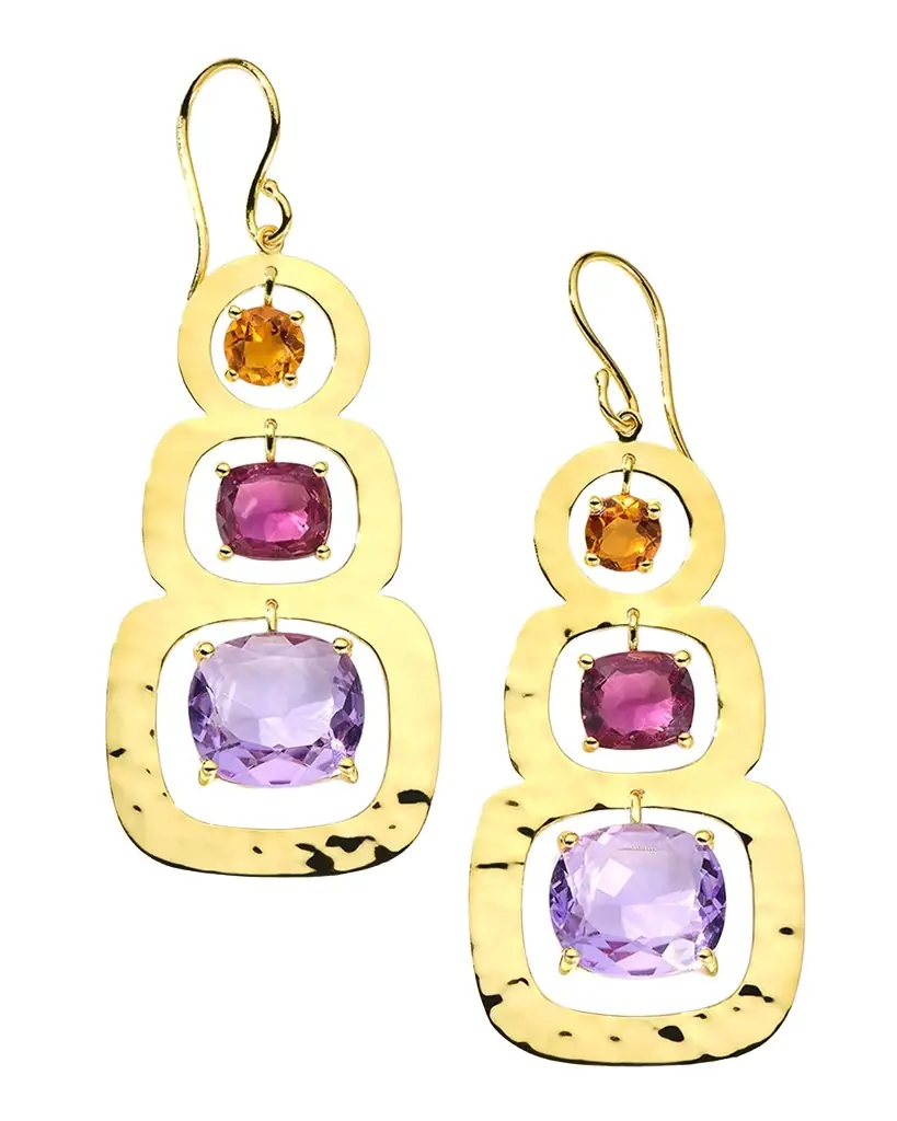 Ippolita Rock Candy Rainbow Crinkle 3-Stone Earrings in 18K Gold