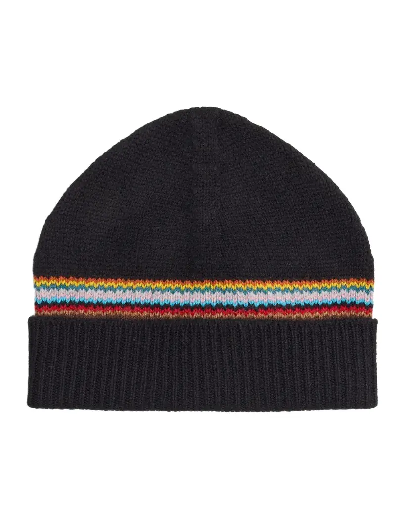 Paul Smith Men 's Lambswool Signature Block Stripe Beanie Hat