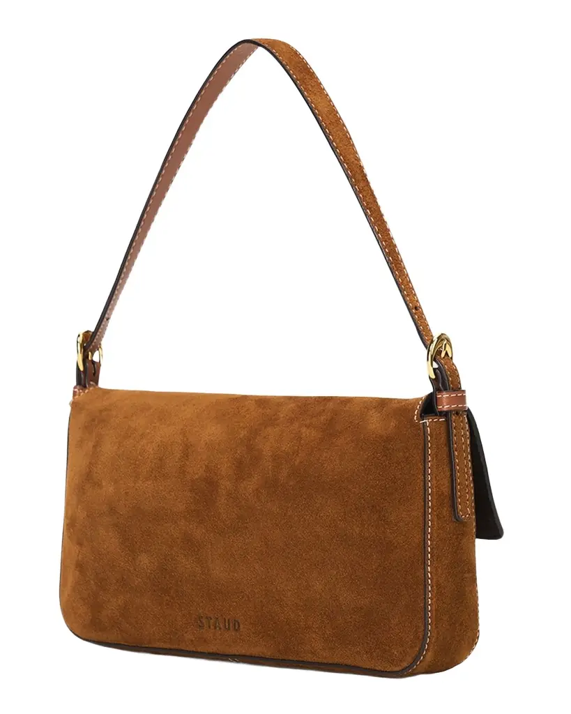 STAUD Harlow Buckle Suede Shoulder Bag