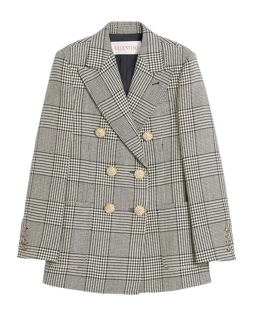 Valentino Garavani Houndstooth Wool Double-Breasted Jacket
