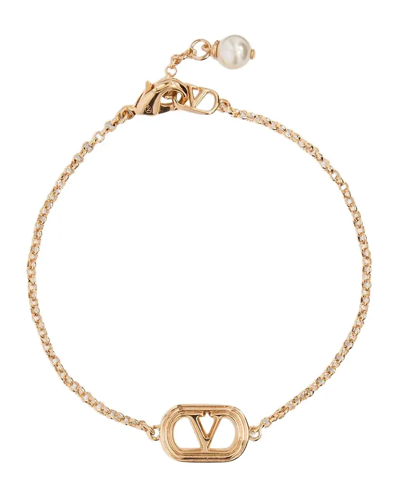 Valentino Garavani VLogo Oval Metal Bracelet with Swarovski Pearl