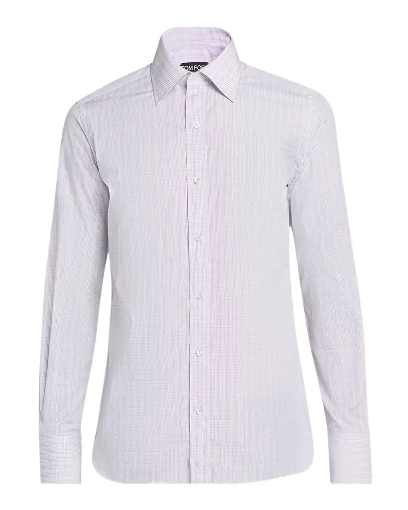 TOM FORD Men 's Cotton Poplin Check Slim Fit Dress Shirt