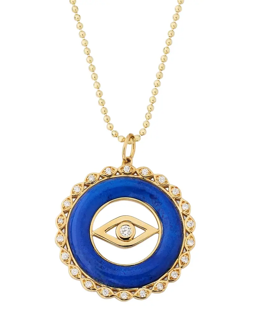 Sydney Evan Evil Eye Stone Pendant on 18" Medium Bolita Chain Necklace