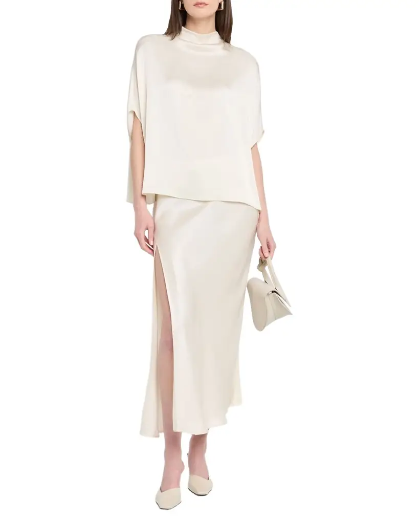 LAPOINTE Mock-Neck Satin Cape T-Shirt