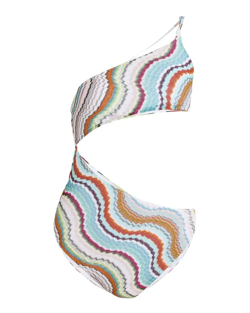 Missoni Multicolor Wave Asymmetric Cutout One-Piece Swimsuit