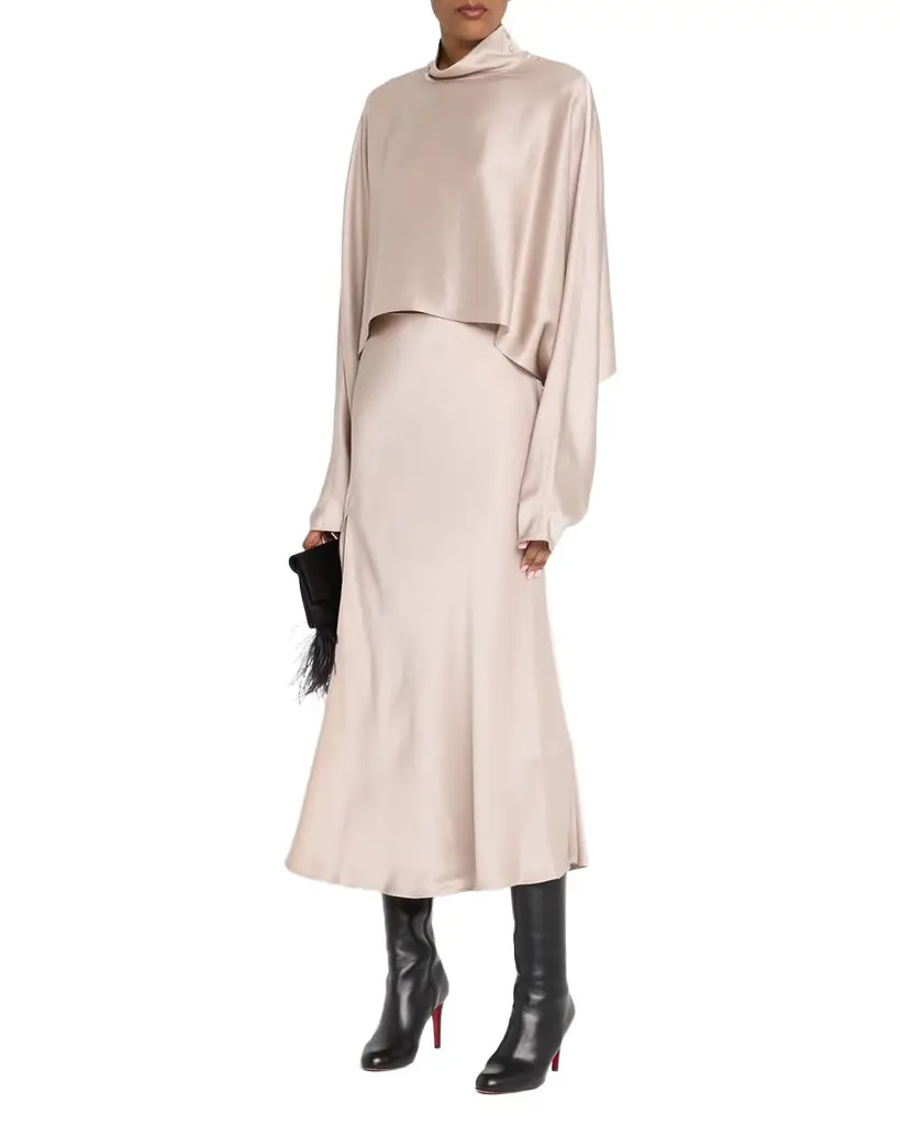 LAPOINTE Long-Sleeve Satin Crop Caftan Top