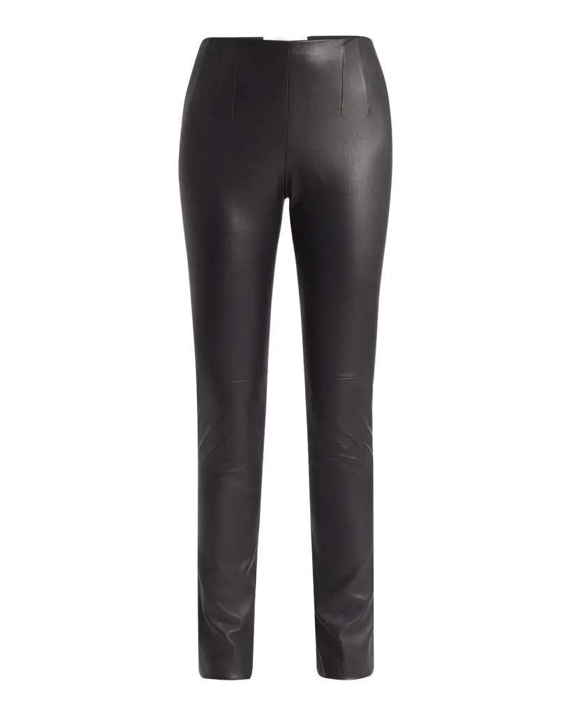 THE ROW Lakun Leather Skinny-Leg Slit-Hem Pants