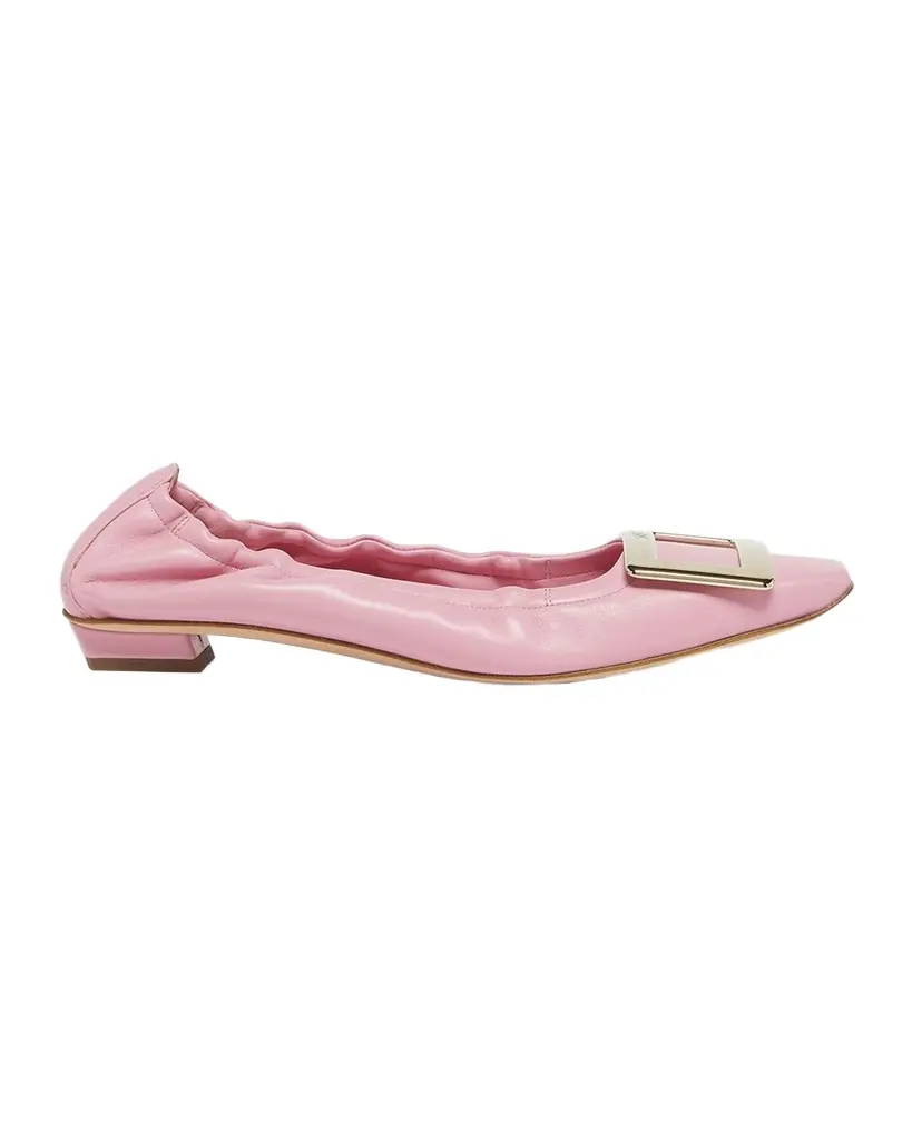 Roger Vivier Belle Pointed Ruched Leather Ballerina Flats
