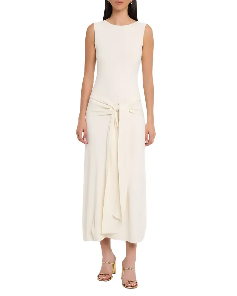 LAPOINTE Waist-Tie Sleeveless Matte Viscose Midi Dress