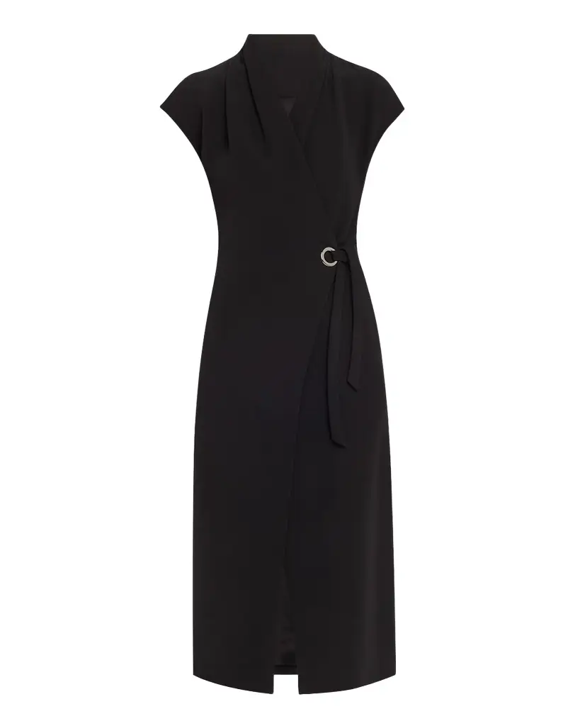 Giorgio Armani Cap-Sleeve Cupro Wrap Midi Dress