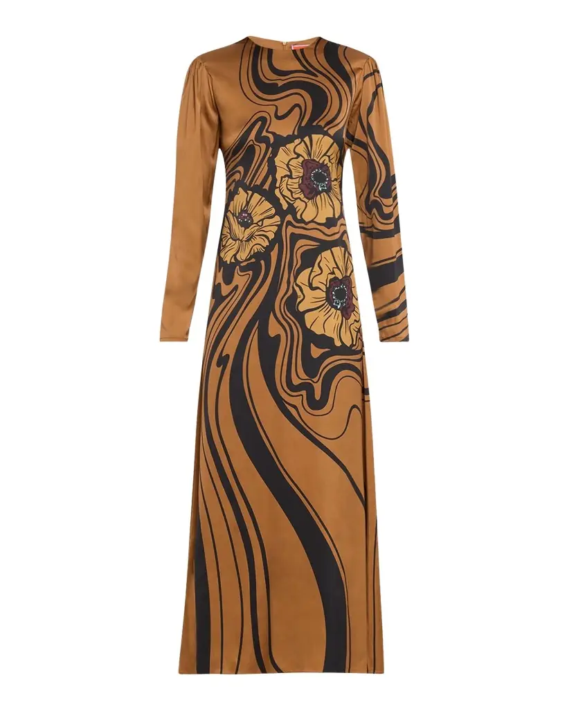 La DoubleJ Clingy Long-Sleeve Maxi Swing Dress