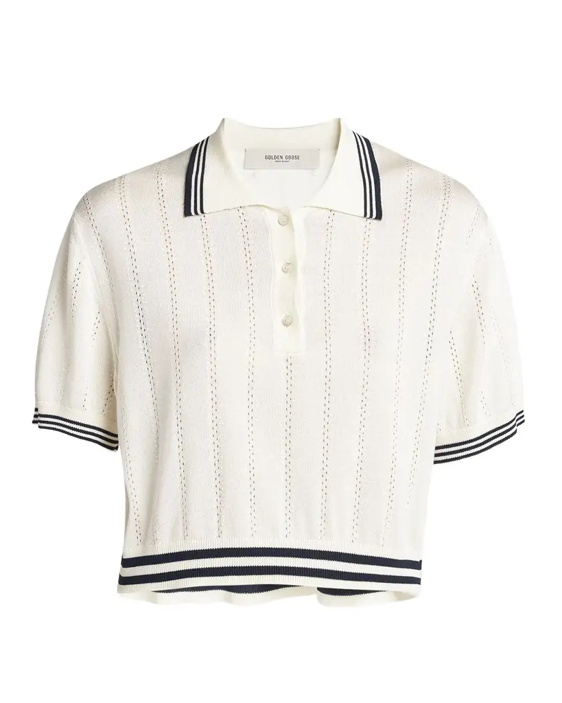 Golden Goose Golden Cropped Open-Work Polo Top