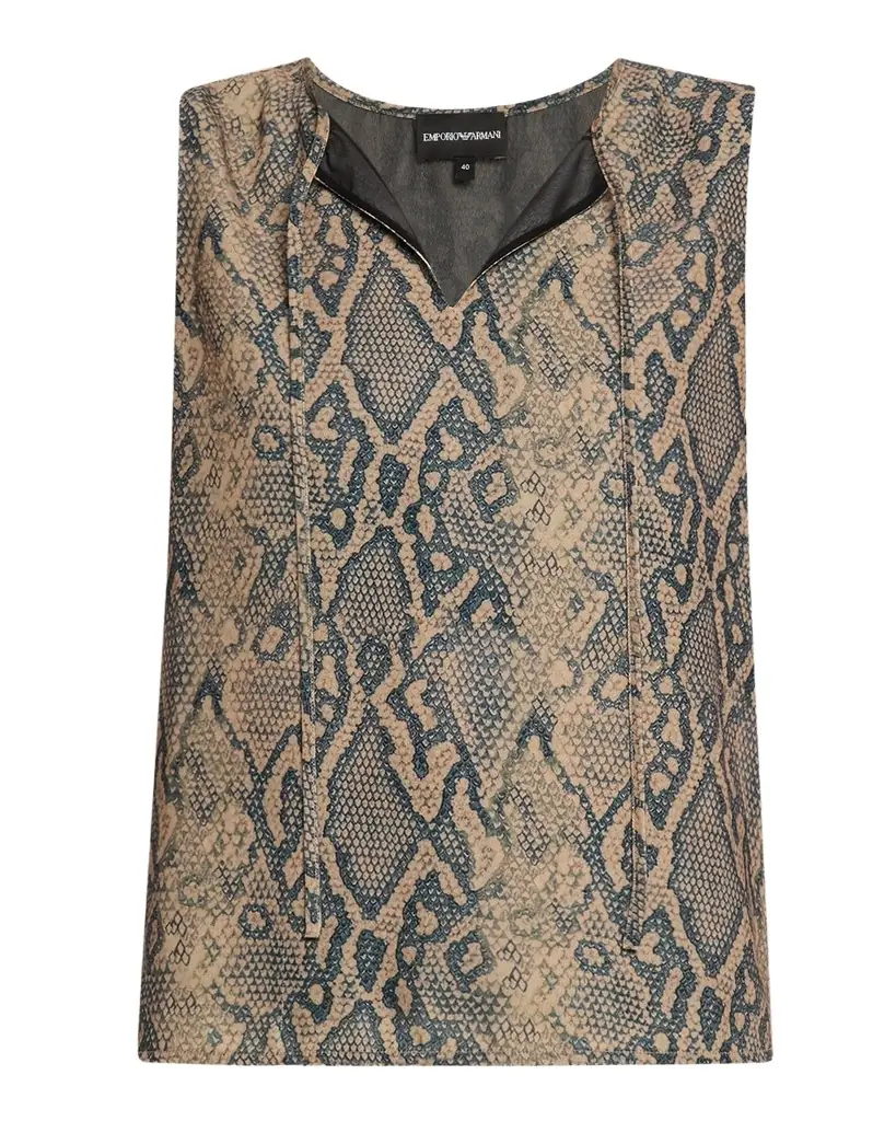 Emporio Armani Split-Neck Tie Sleeveless Blouse