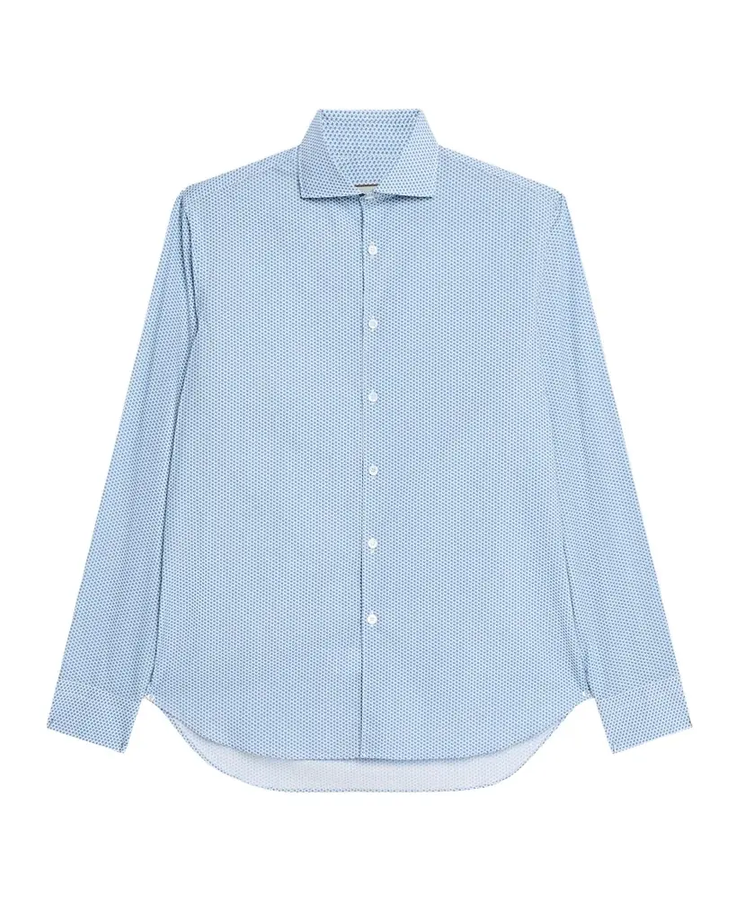 Canali Men 's Cotton and Lyocell Micro-Geometric Sport Shirt
