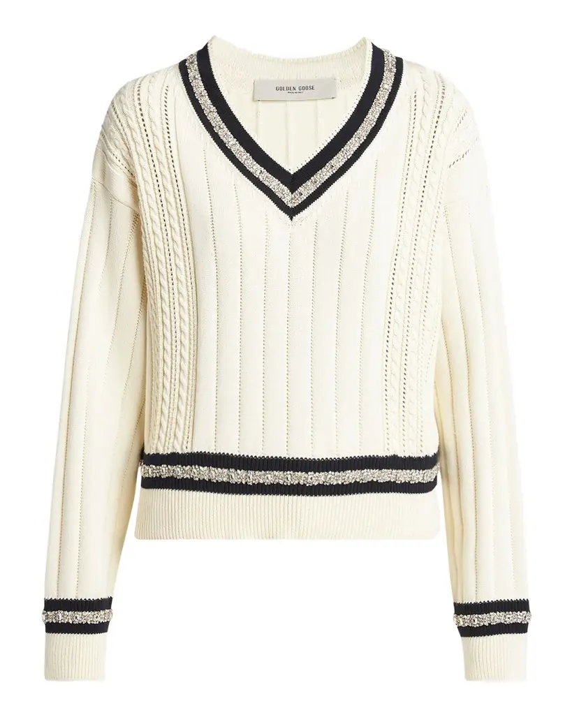 Golden Goose Golden Embellished V-Neck Varsity Sweater