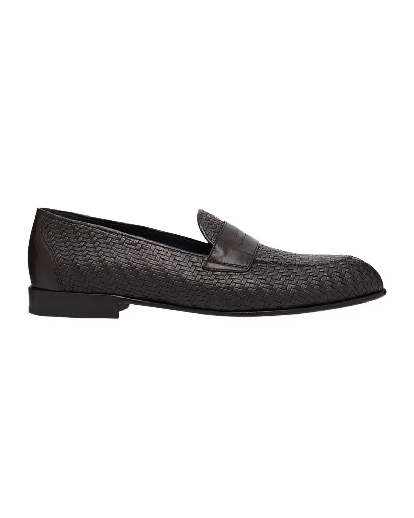 Brioni Men 's Woven Napa Leather Penny Loafers