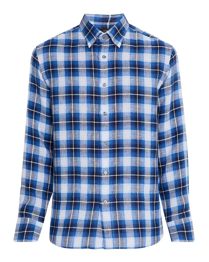 Brioni Men 's Linen Madras Check Casual Button-Down Shirt