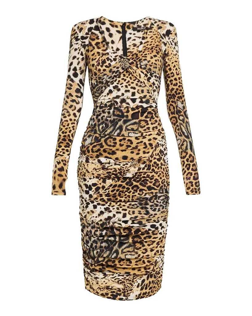 Roberto Cavalli Jaguar-Print Jersey Strappy Midi Dress