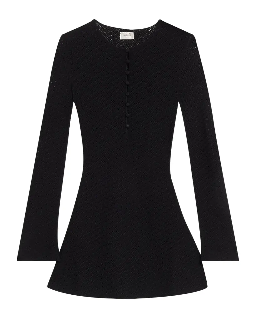 Saint Laurent Buttoned Long-Sleeve Knit Mini Dress