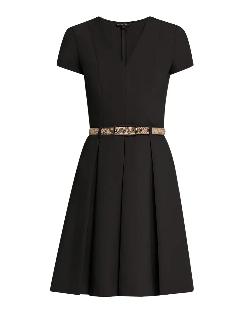 Emporio Armani Emma Belted Pleated A-Line Mini Dress