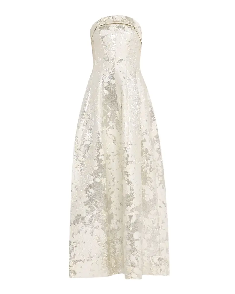 SIMKHAI Octavia Strapless Metallic Jacquard Gown