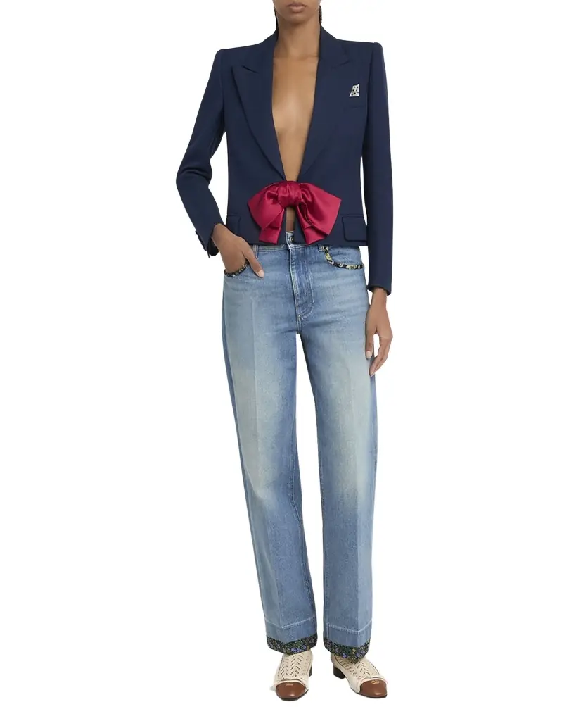 Valentino Garavani Bow Closure Cropped Wool Blazer