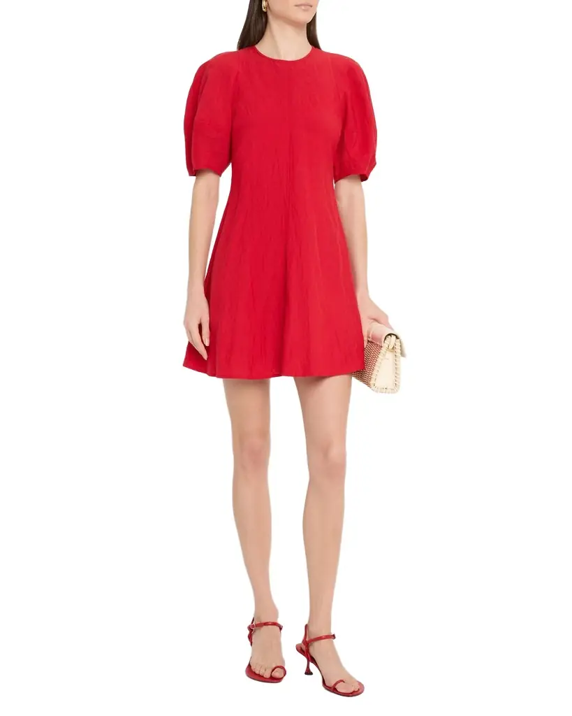 Apiece Apart Bettina Topstitched Puff-Sleeve Mini Dress