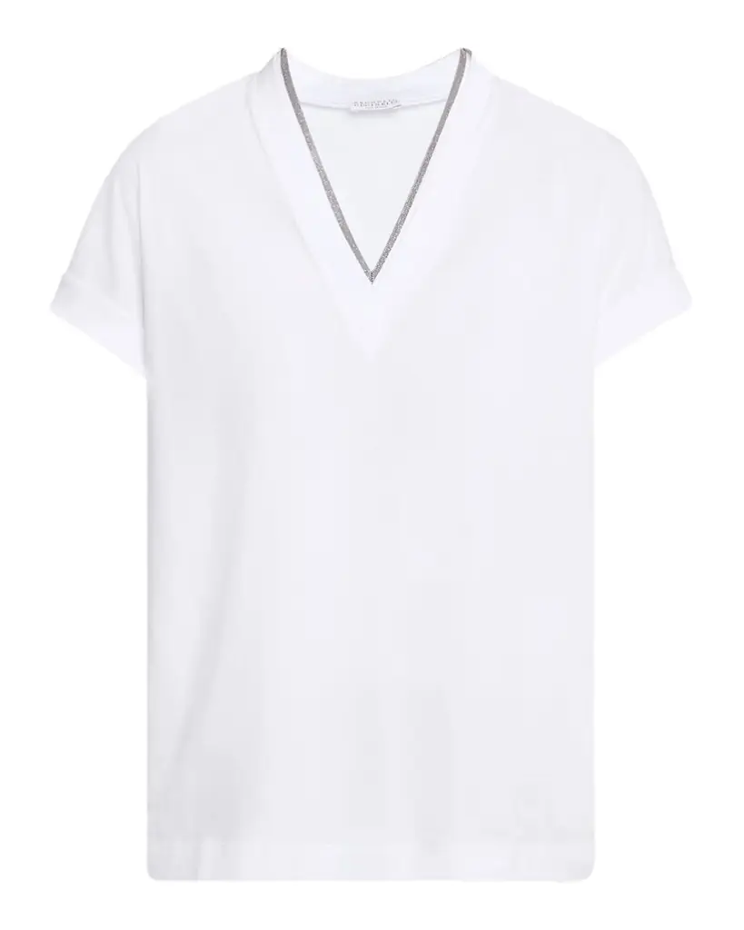 Brunello Cucinelli Monili V-Neck Short-Sleeve Cotton Jersey T-Shirt