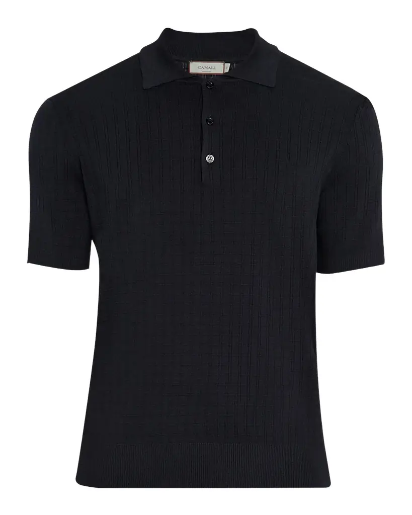 Canali Men 's Grid Jacquard Polo Sweater