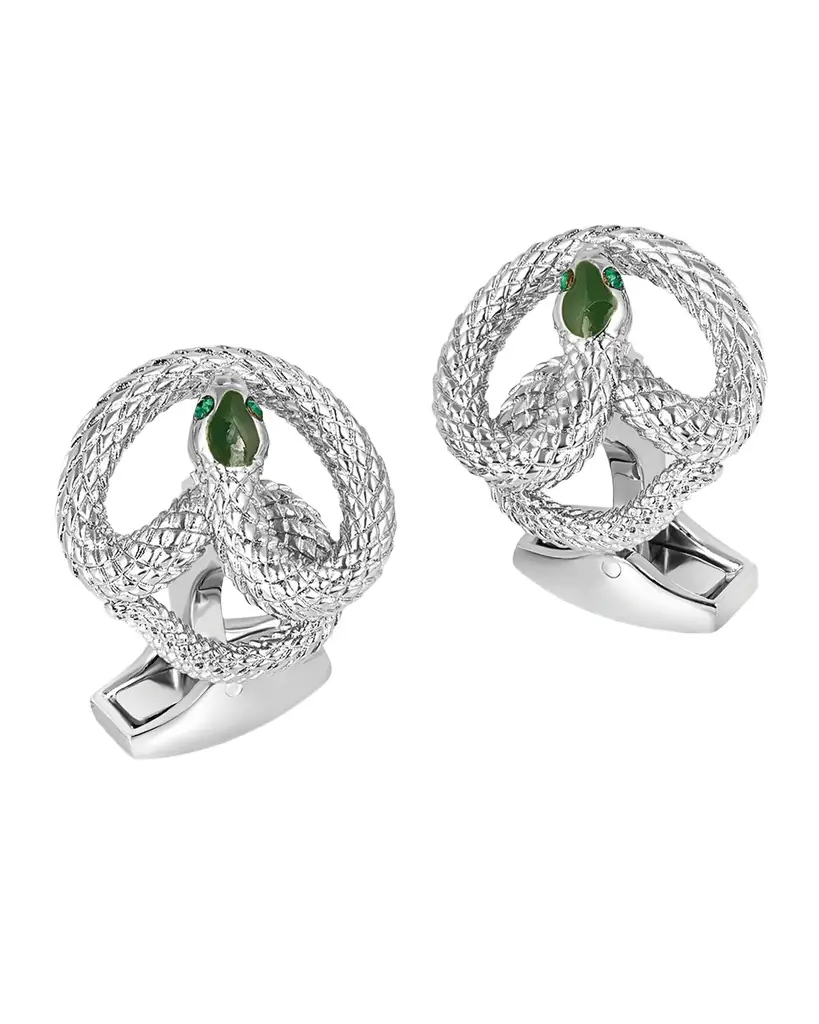 Tateossian Men 's Palladium Viper Cufflinks with Enamel and Crystals