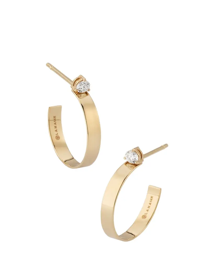 Lana 14K Yellow Gold Mini Solo Diamond Huggie Earrings