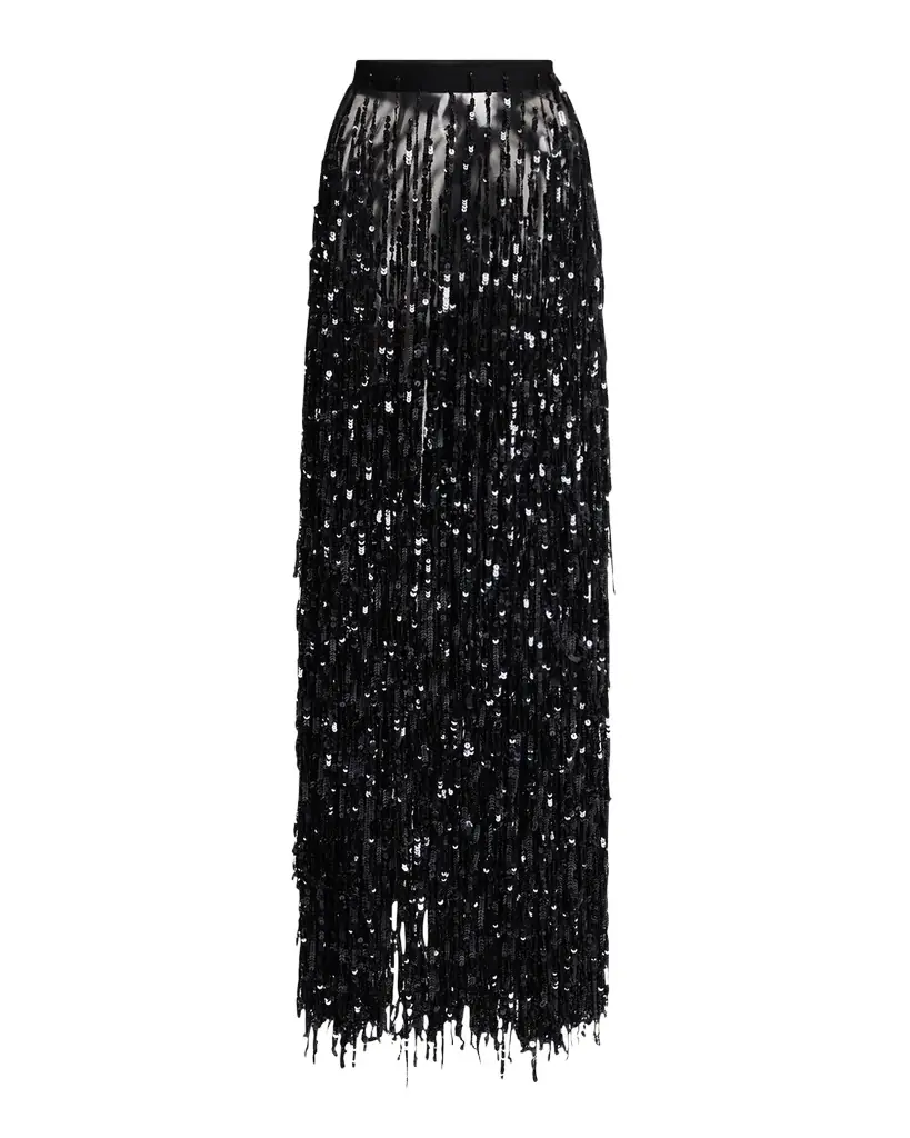 LAPOINTE Sequin Fringed Maxi Pencil Skirt